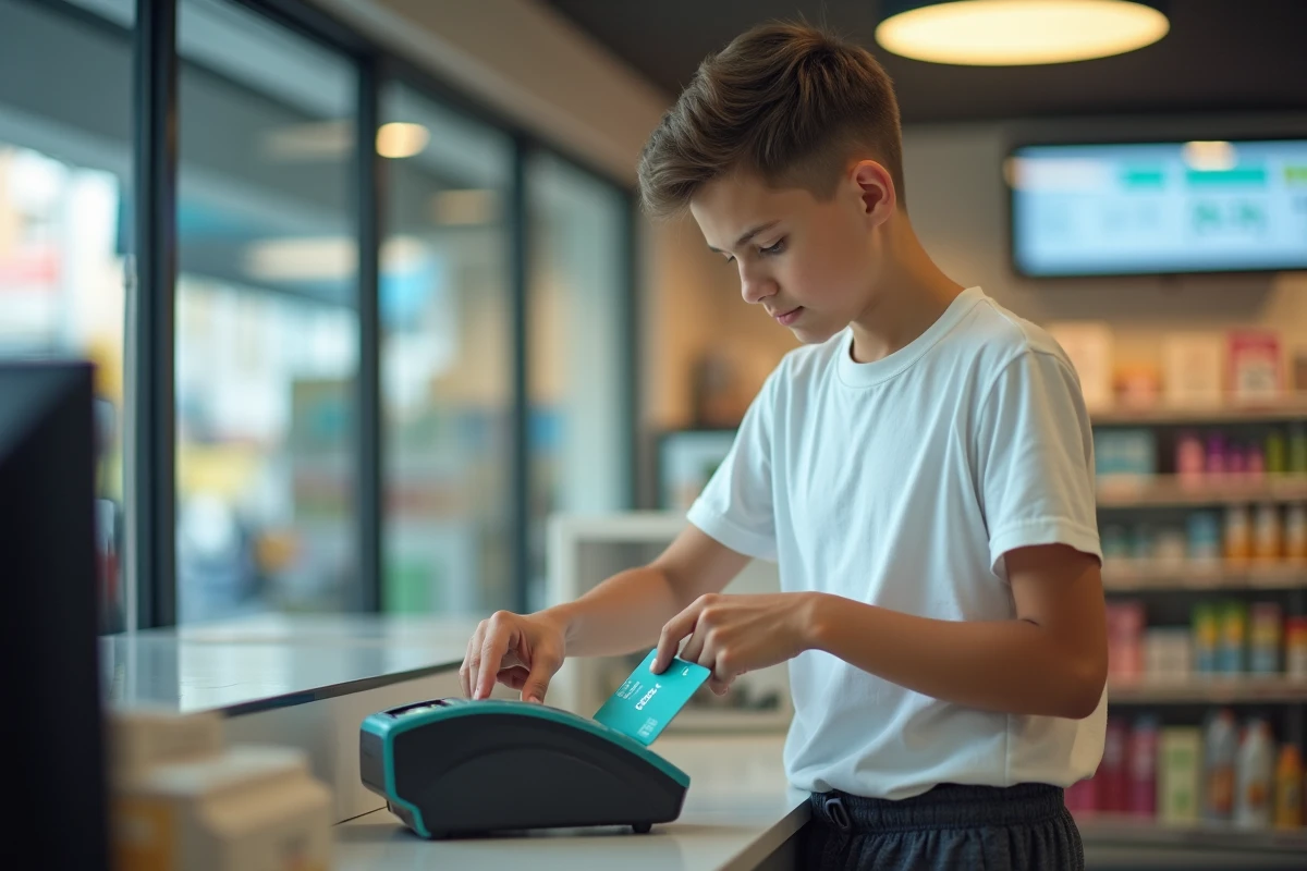 Adolescent utilisant sa carte Pixpay pour un paiement sans contact en magasin