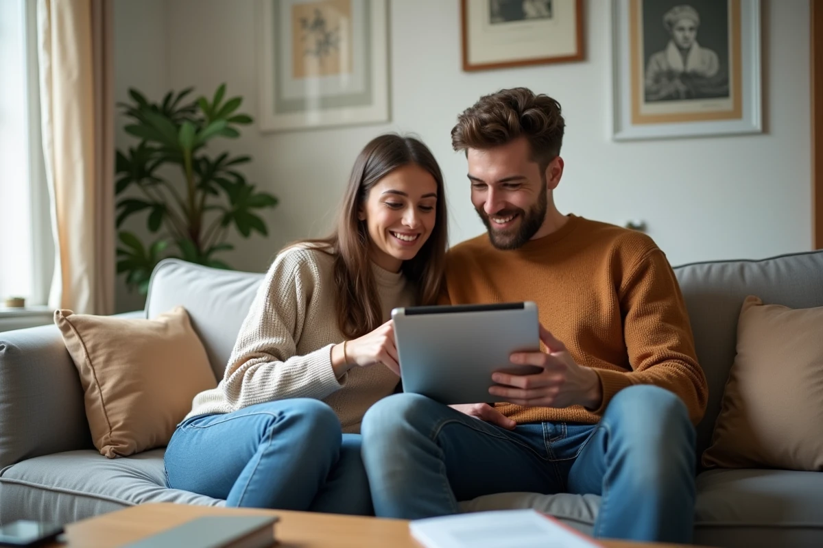 Couple consultant un guide pas à pas pour envoyer de l'argent Western Union en ligne depuis la France
