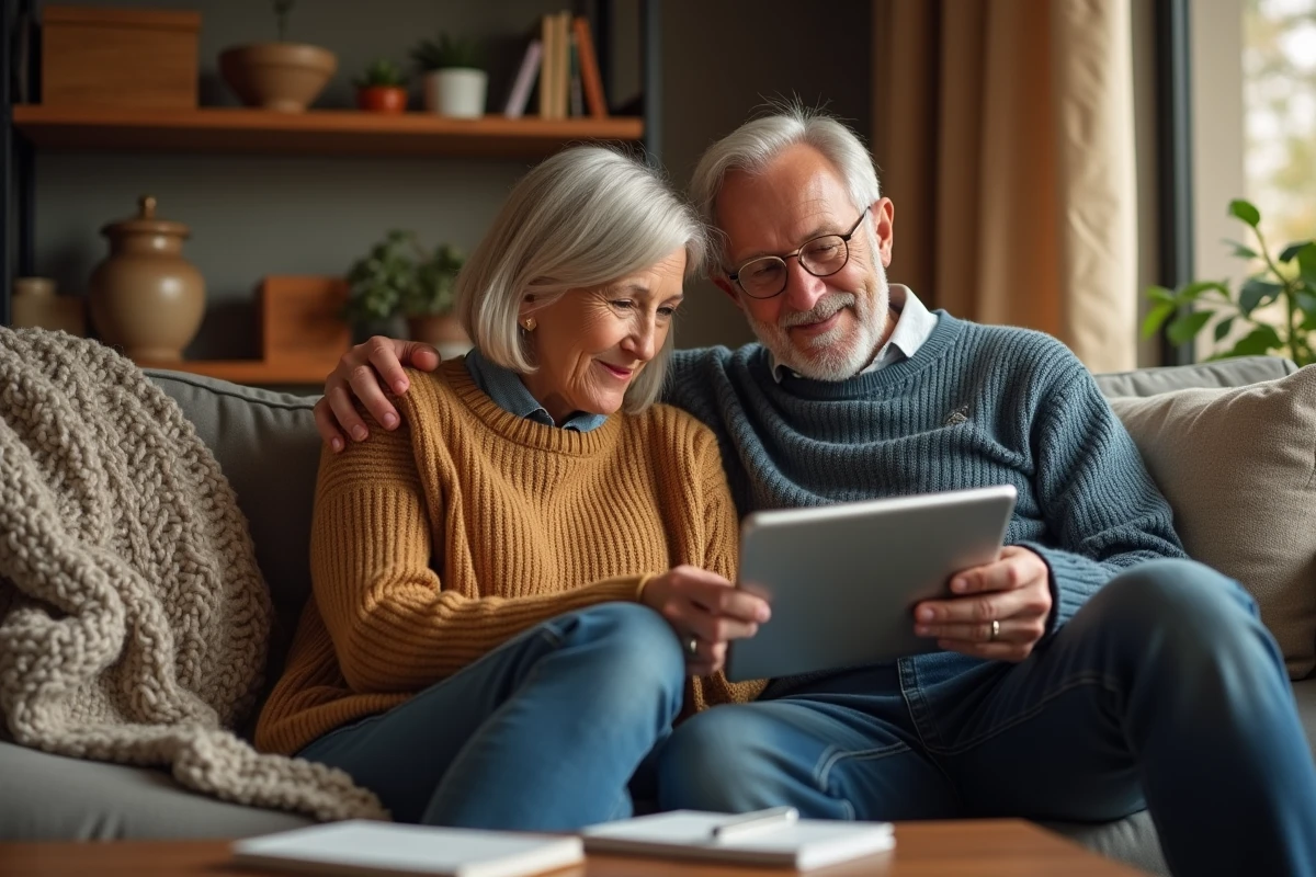 Couple de quinquagénaires planifiant ensemble leurs placements pour la retraite