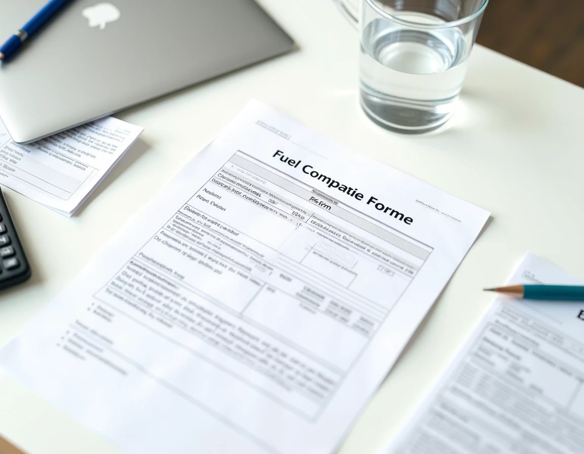 Vue à plat d'une déclaration fiscale française avec un courrier de remboursement de carburant