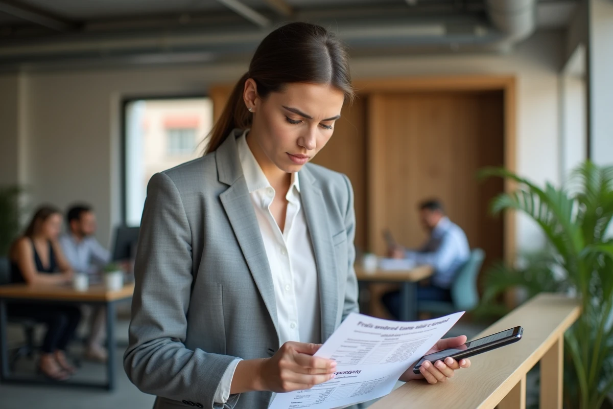 Entrepreneuse examinant les conséquences fiscales du 293 B du CGI sur sa trésorerie