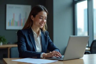Femme d affaires en costume regardant des graphiques financiers
