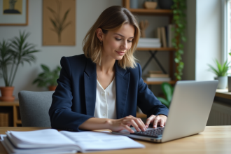 Femme d age moyen travaillant dans un bureau moderne