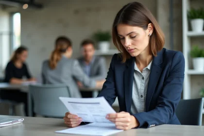 Femme cadre en entreprise analysant un rapport de salaire moyen en France en 2026