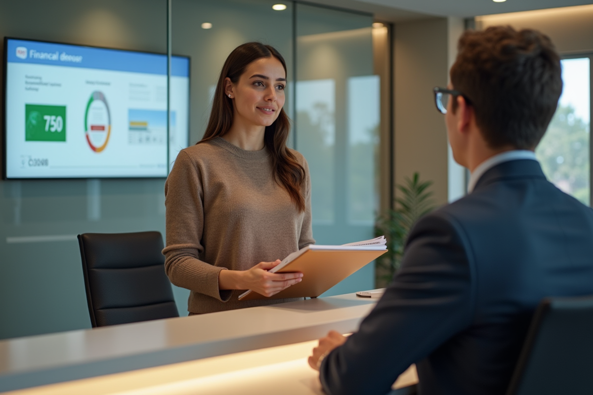 Femme discutant avec un conseiller bancaire dans une agence