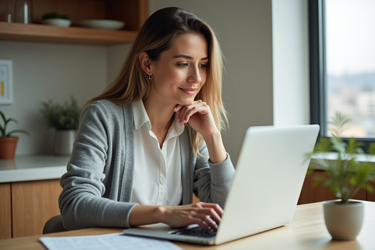 Femme en tenue décontractée vérifiant son portefeuille en ligne