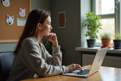 Jeune femme regardant un graphique de Shiba Inu sur son ordinateur