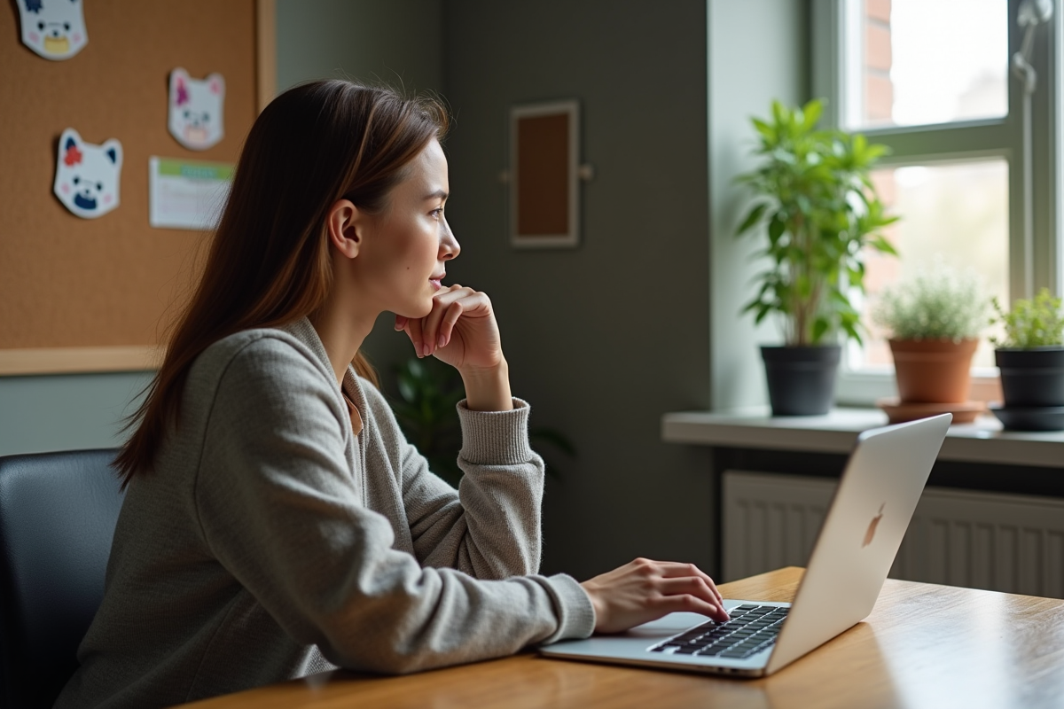 Jeune femme regardant un graphique de Shiba Inu sur son ordinateur