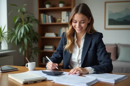 Jeune femme au bureau organisée et concentrée