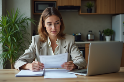 Femme en milieu de trente ans travaillant à la maison