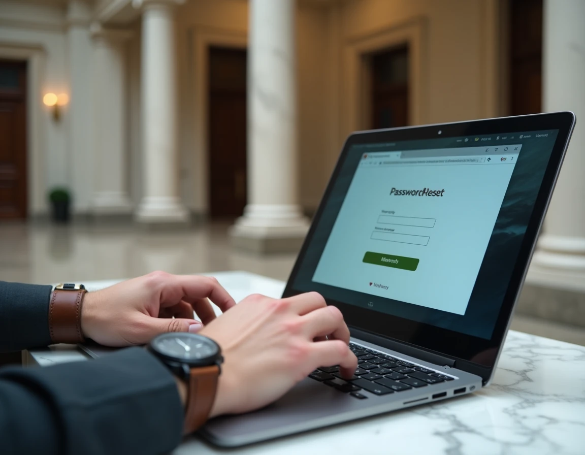 Gros plan sur des mains tapant un nouveau mot de passe sur un formulaire de réinitialisation de la banque privée BNP Paribas