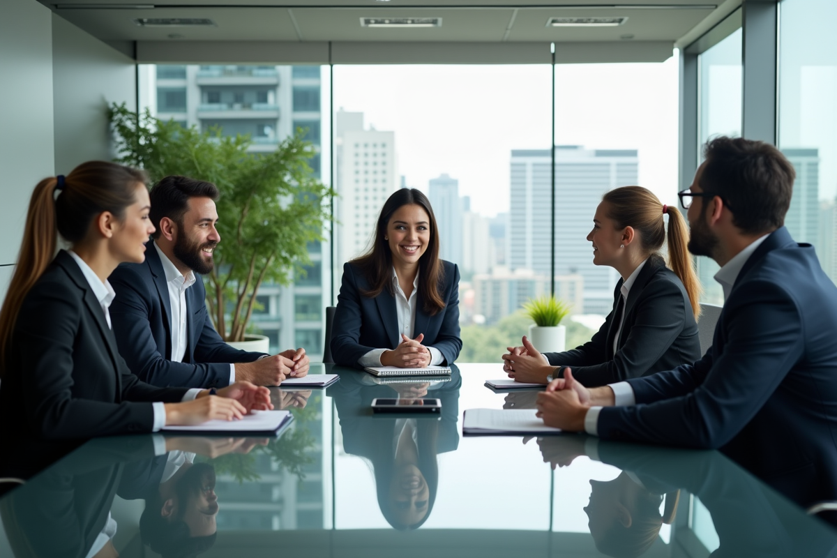 Groupe de professionnels en réunion dans un bureau moderne