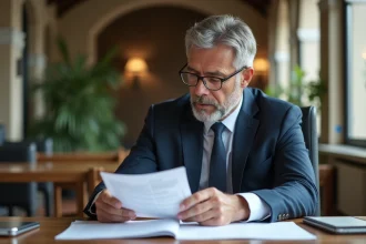 Homme d'affaires en costume dans un bureau méditerranéen