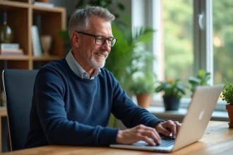 Homme d'âge moyen travaillant à son bureau à domicile