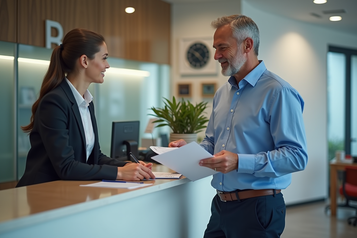 Homme d affaires discutant avec conseiller bancaire dans une agence