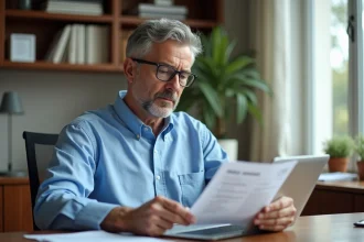 Homme d'âge moyen étudiant des données financières dans un bureau moderne