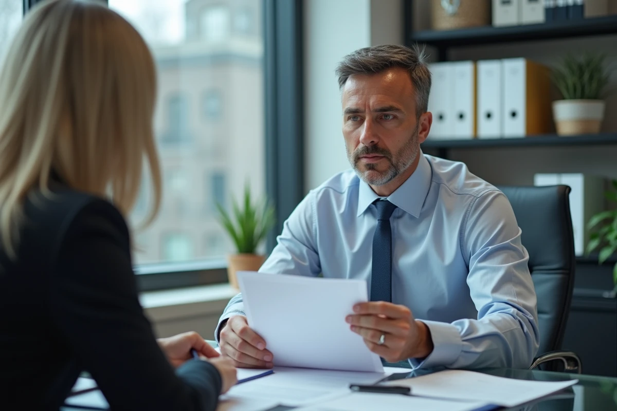 Homme d âge moyen remettant un formulaire à un banquier dans un bureau