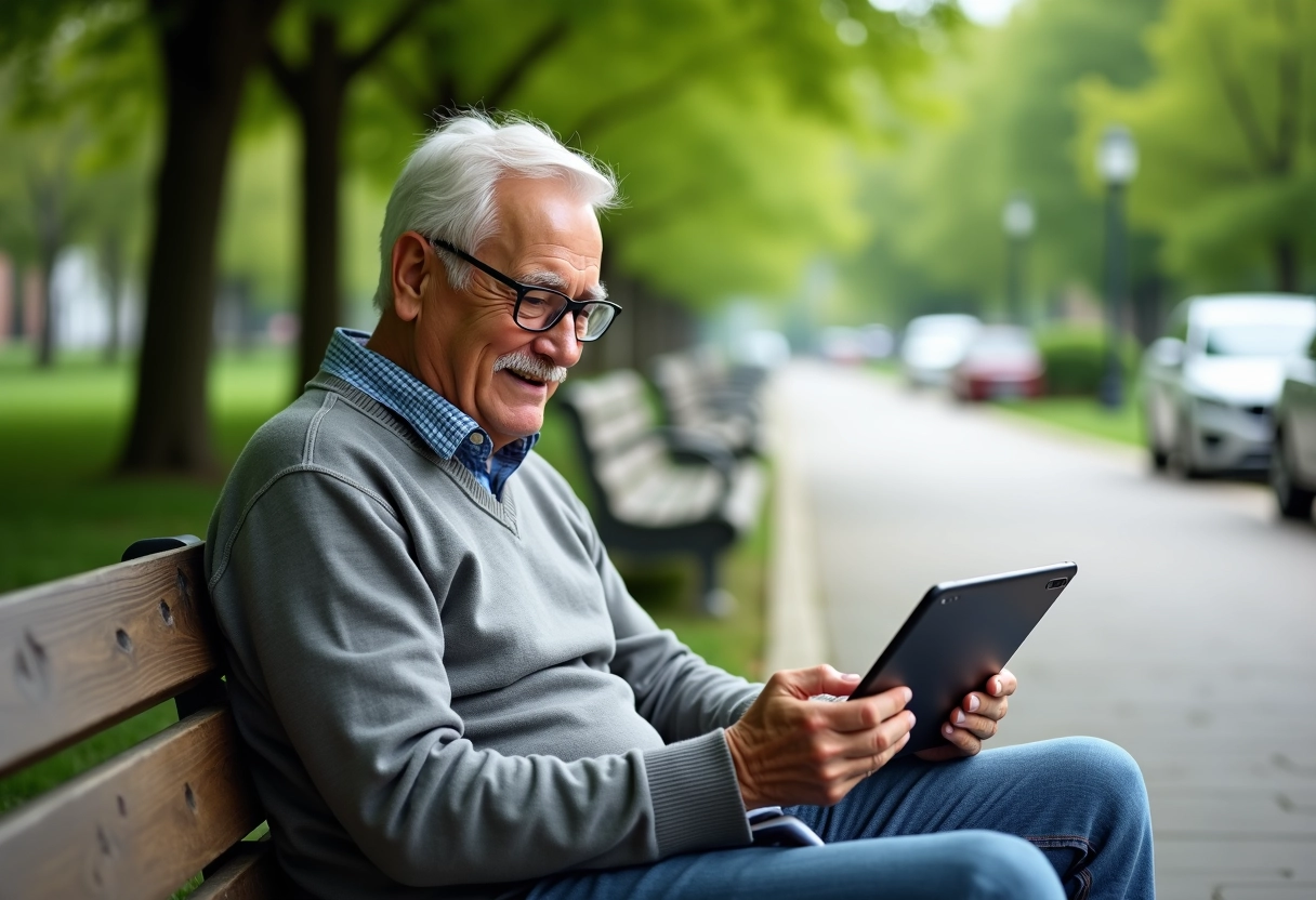 Homme âgé consultant des documents d