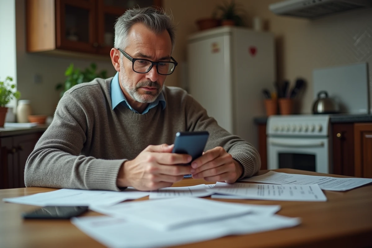Homme vérifiant ses reçus et documents financiers