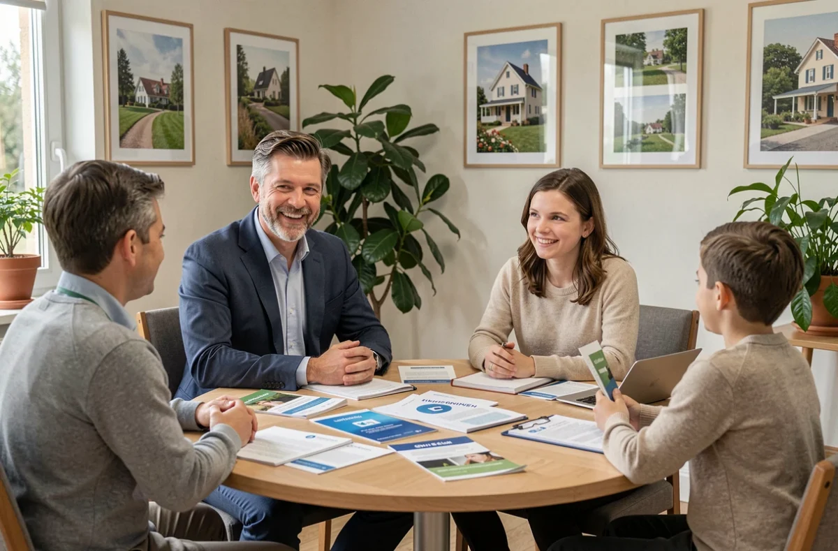 Agent général Mathieu Morey de la Mutuelle de Poitiers aidant une famille à financer un projet immobilier local