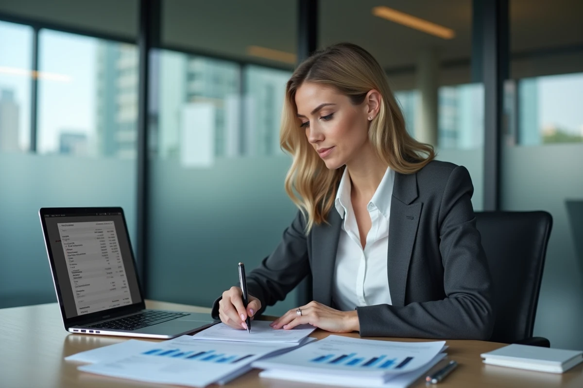 Femme d'affaires négociant le prix du câble cuivre non dénudé dans un bureau moderne