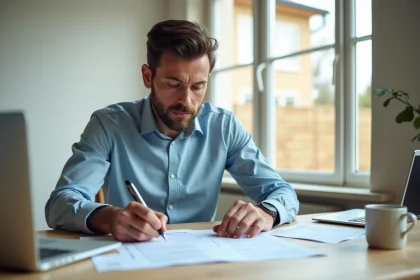 Propriétaire remplissant le formulaire H1 pour déclaration fiscale après construction neuve