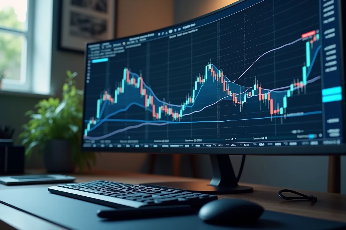 Écran de trading affichant des signaux techniques et indicateurs graphiques pour une action sidérurgique